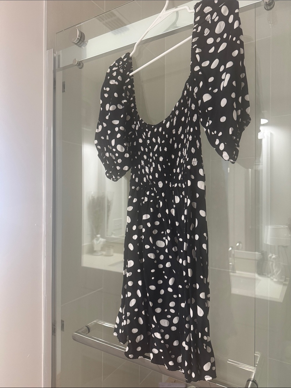 Forever 21 Black Dress with White Polka Dots and Puff Sleeves